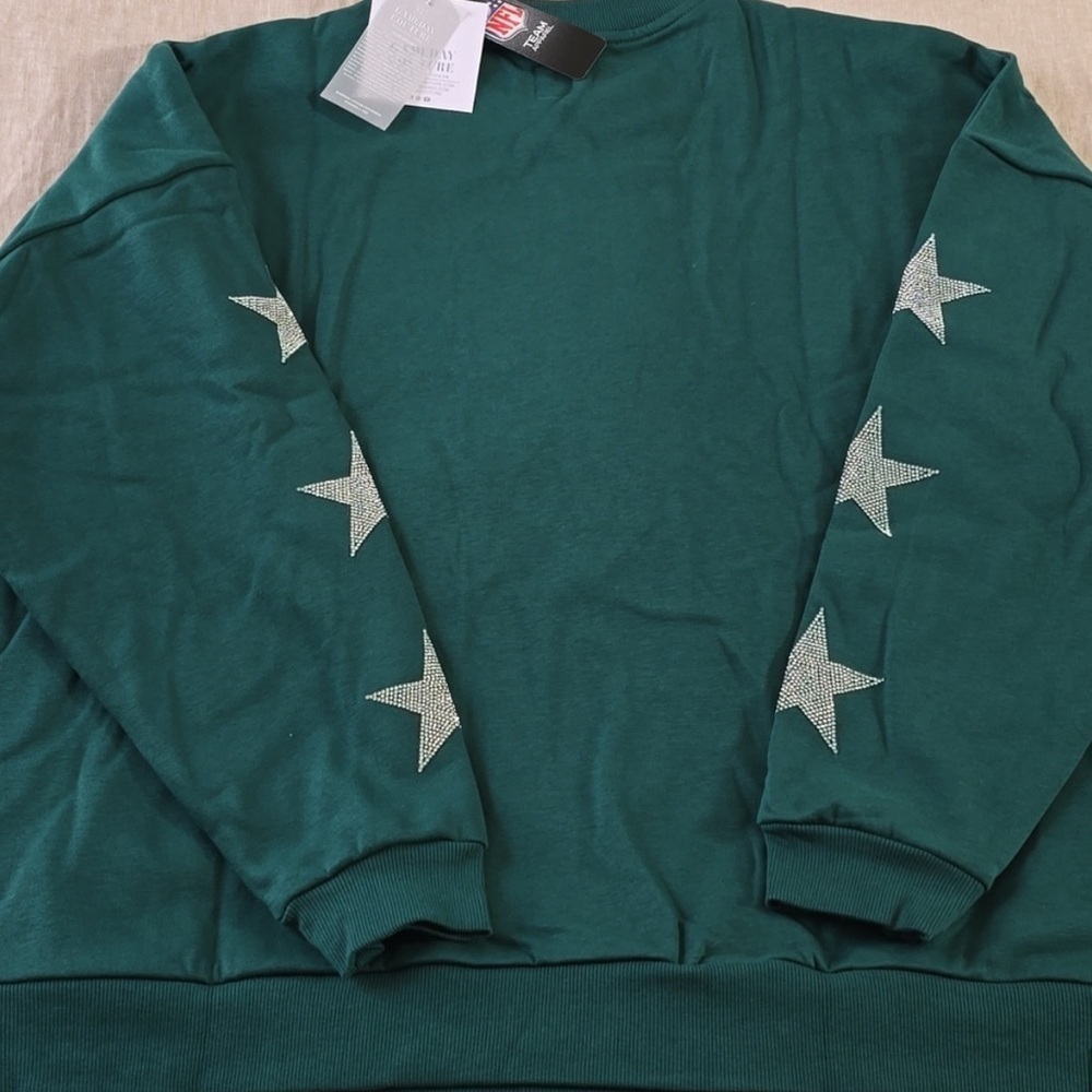 Green Bay Packers NFL Women's Rhinestone Star Sleeve Sweatshirt Green Size Large - Picture 9 of 16